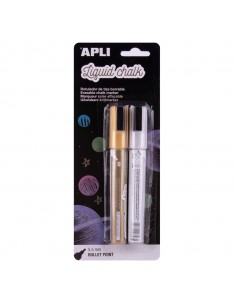 Apli Rotulador de Tiza Liquida Metalizado - Punta Redonda de 5.5mm - Ideal para Pizarras-Plastico-Ventanas-Ceramica