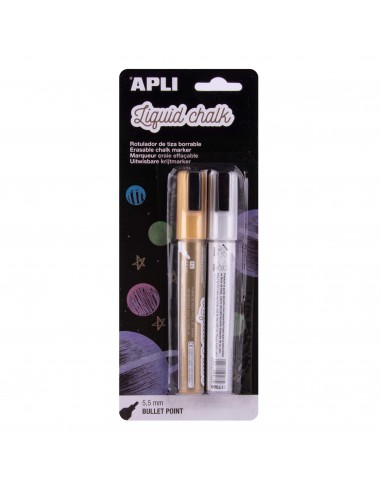 Apli Rotulador de Tiza Liquida Metalizado - Punta Redonda de 5.5mm - Ideal para Pizarras-Plastico-Ventanas-Ceramica