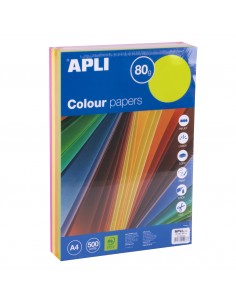 Apli Papel Color Surtido Fluorescente A4 500 Hojas