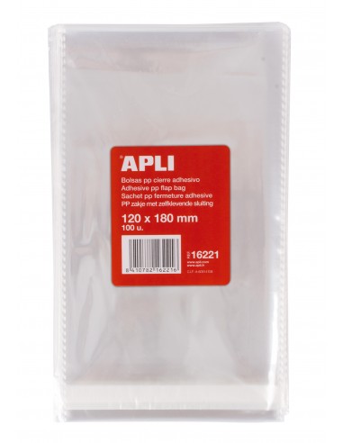 Apli Bolsas Polipropileno Transparente con Cierre Adhesivo - Tamaño 120 x 180mm - Galga 120 - Alta Resistencia y