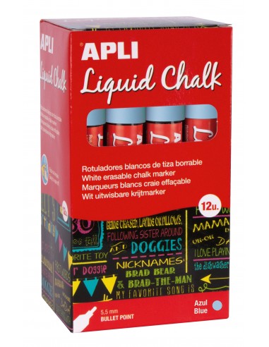 Apli Rotulador de Tiza Liquida Azul - Punta Redonda - Ideal para Pizarras-Plastico-Ventanas-Ceramica-Vinilos-Metal-Etc