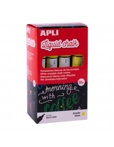 Apli Rotulador de Tiza Liquida Amarillo - Punta Redonda - Ideal para Pizarras-Plastico-Ventanas-Ceramica-Vinilos-Metal