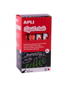 Apli Rotulador de Tiza Liquida Rojo - Punta Redonda - Ideal para Pizarras-Plastico-Ventanas-Ceramica-Vinilos-Metal-Etc