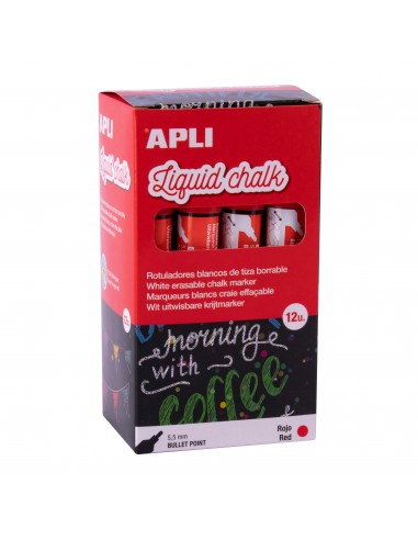 Apli Rotulador de Tiza Liquida Rojo - Punta Redonda - Ideal para Pizarras-Plastico-Ventanas-Ceramica-Vinilos-Metal-Etc