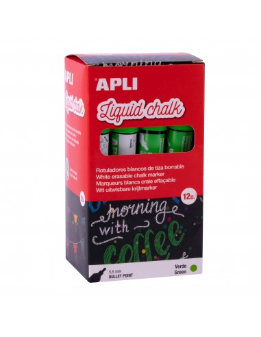 Apli Rotulador de Tiza Liquida Verde - Punta Redonda - Ideal para Pizarras-Plastico-Ventanas-Ceramica-Vinilos-Metal-Etc