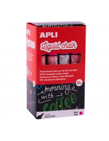 Apli Rotulador de Tiza Liquida Rosa - Punta Redonda - Ideal para Pizarras-Plastico-Ventanas-Ceramica-Vinilos-Metal-Etc