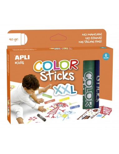 Apli Color Sticks xxl Temperas Solidas - Pack 6 Unidades de 40g - Tamaño xxl para Murales - Acabado Satinado sin Necesidad