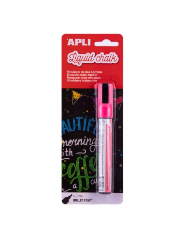 Apli Rotulador de Tiza Liquida Rosa - Punta Redonda de 5.5mm - Ideal para Pizarras-Plastico-Ventanas-Ceramica-Vinilos