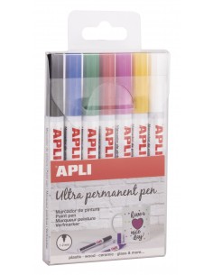 Apli Rotuladores Tinta Permanente Punta Fina - 1-2mm - Pack 7 Colores - Base Aceite - Larga Duracion - Resistente Al Agua -