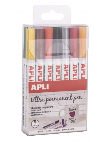 Apli Rotuladores Tinta Permanente Punta Fina - Pack 14 Colores - Base Aceite - Resistente Al Agua - Soporta Hasta 60°C