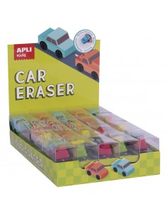 Apli Gomas de Borrar Coche - Expositor con 20 Unidades en 4 Modelos Surtidos - Forma de Coche Que Sirve para Borrar y Jugar -
