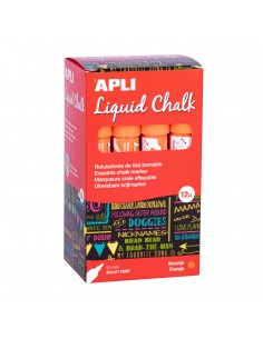 Apli Rotulador de Tiza Liquida Naranja - Punta Redonda - Ideal para Pizarras-Plastico-Ventanas-Ceramica-Vinilos-Metal