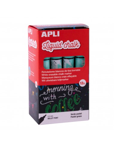 Apli Rotulador de Tiza Liquida Verde Pastel - Punta Redonda - Ideal para Pizarras-Plastico-Ventanas-Ceramica-Vinilos