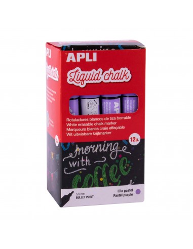 Apli Rotulador de Tiza Liquida Lila Pastel - Punta Redonda - Ideal para Pizarras-Plastico-Ventanas-Ceramica-Vinilos