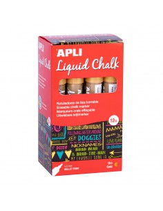 Apli Rotulador de Tiza Liquida Oro - Punta Redonda - Ideal para Pizarras-Plastico-Ventanas-Ceramica-Vinilos-Metal-Etc -