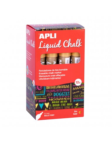 Apli Rotulador de Tiza Liquida Oro - Punta Redonda - Ideal para Pizarras-Plastico-Ventanas-Ceramica-Vinilos-Metal-Etc -