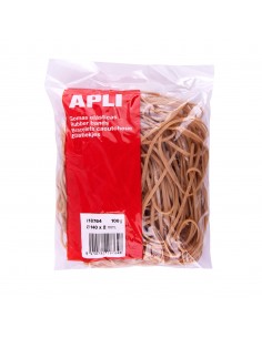 Apli Gomas Elasticas Ø 140 x2mm - Bolsa con Zip y Eurohole - 100g de Contenido - 70-de Caucho Natural - Gran Elasticidad y