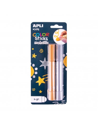 Apli Color Sticks Temperas Solidas - Pack 2 Unidades de 6g en Colores Metalizados - No Manchan-Acabado Satinado-Secado