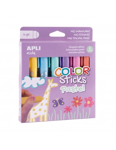 Apli Color Sticks Temperas Solidas - Pack 6 Unidades de 6g en Colores Pastel - Acabado Satinado sin Necesidad de Barniz -
