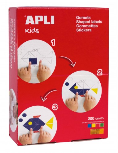 Apli Gomets Rectangulares en Colores Surtidos - 3 Medidas Diferentes - 6800 Gomets por Caja - Adhesivo Permanente - Normas