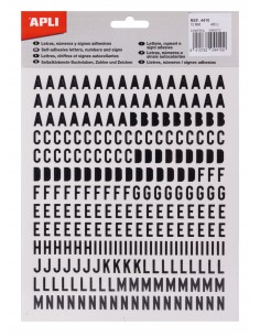 Apli Letras de Palo Mayusculas Adhesivas - Altura 10mm - Color Negro - Pack de 2 Hojas con 486 Letras