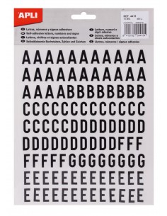 Apli Letras Adhesivas de Palo Mayusculas - Altura 15mm - Pack de 4 Hojas con 468 Letras - Color Negro