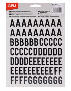 Apli Letras de Palo Mayusculas Adhesivas - Altura 20mm - Color Negro - Pack de 4 Hojas (301 Letras)