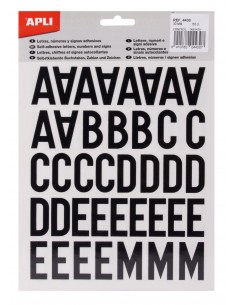 Apli Letras Adhesivas de Palo Mayusculas - Altura 30mm - Color Negro - Pack de 4 Hojas con 153 Letras