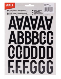 Apli Letras de Palo Mayusculas Adhesivas - Altura 40mm - Pack de 5 Hojas - Color Negro - Facil Identificacion y Señalizacion