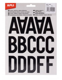 Apli Letras de Palo Mayusculas Adhesivas - Altura 50mm - Pack de 5 Hojas - Color Negro - Facil Identificacion y Señalizacion