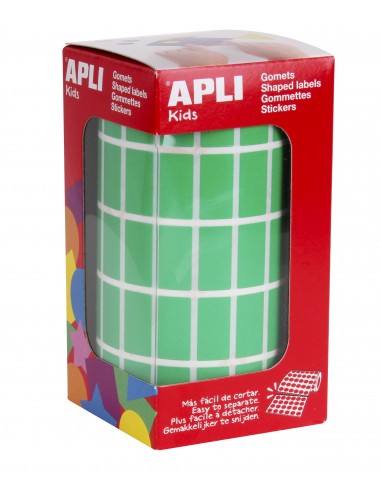 Apli Gomets Rectangulares Verdes - 20x10mm - 59 Hojas Pretroqueladas - 3540 Gomets por Rollo - Ideal para Actividades