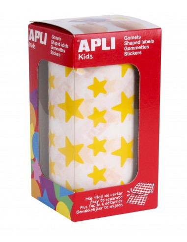 Apli Gomets Estrella Amarillos - 12.5mm y 19.5mm - Adhesivo Permanente - 2360 Gomets por Rollo - Ideal para Desarrollar