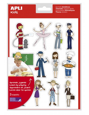 Apli Bolsa de Gomets Tematicos las Profesiones - 36 Gomets en 3 Hojas - Ilustraciones Educativas - Adhesivo Removible -