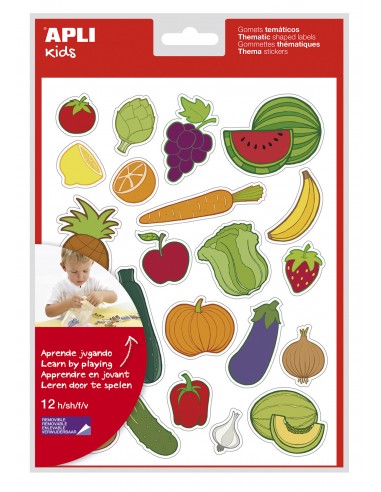 Apli Bolsa de Gomets Tematicos Frutas y Verduras - 276 Gomets - Adhesivo Removible - Desarrollados con Educadores - Ideal