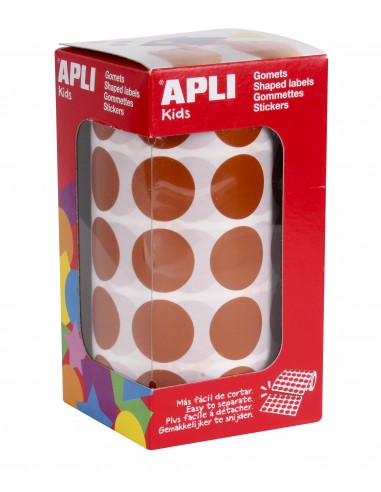 Apli Gomets Redondos Marron Ø 20mm - 59 Hojas Pretroqueladas - 1770 Gomets por Rollo - Adhesivo Base Agua - Normas EN-71 y