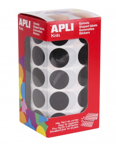 Apli Gomets Redondos Ø 20mm en Negro con Adhesivo Permanente - 59 Hojas Pretroqueladas - 1770 Gomets por Rollo - Desarrolla
