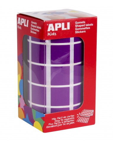 Apli Gomets Cuadrados Lila - 20 x 20mm - 59 Hojas Pretroqueladas - 1770 Gomets por Rollo - Ideal para Escuelas y Talleres