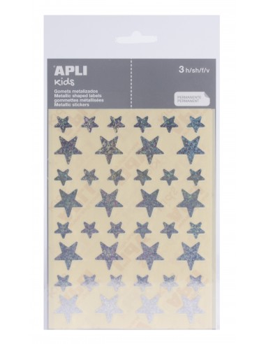 Apli Bolsa de Gomets Estrella - 12.5mm x 19.5mm - Holograficos con Adhesivo Permanente - 3 Hojas y 120 Gomets - Cumplen
