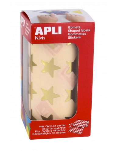Apli Gomets Estrella Oro Metalizado - Tamaño 19.5mm - Adhesivo Permanente - 1416 Gomets por Rollo - Ideal para Actividades
