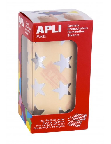 Apli Gomets Estrella Plata Metalizado - Tamaño 19.5mm - 1416 Gomets por Rollo - Adhesivo Base Agua - Normas EN-71 y FSC