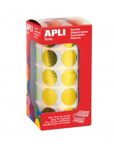 Apli Gomets Redondos Amarillo Metalizado Ø 20mm - 59 Hojas Pretroqueladas - 1770 Gomets por Rollo - Adhesivo Base Agua -