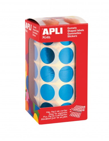 Apli Gomets Redondos Azul Metalizado Ø 20mm - 59 Hojas Pretroqueladas - 1770 Gomets por Rollo - Ideal para Escuelas y
