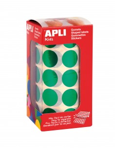 Apli Gomets Redondos Ø 20mm Verde Metalizado - 59 Hojas Pretroqueladas - Adhesivo Permanente - Normas EN-71 y FSC - Adhesivo