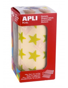 Apli Gomets Estrella Amarillo Metalizado - Tamaño 19.5mm - 1416 Gomets por Rollo - Adhesivo Base Agua - Normas EN-71 y FSC