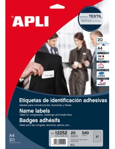 Apli Etiquetas Textiles de Identificacion Adhesivas con Cantos Romos - Tamaño 63.5 x 29.6mm - Adhesivo Removible - Pack de