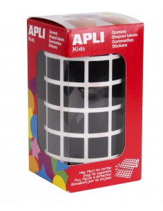 Apli Gomets Cuadrados Negros - 15 x 15mm - 59 Hojas Pretroqueladas - 2832 Gomets por Rollo - Ideal para Escuelas y Talleres