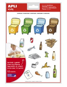 Apli Gomets Tematicos Reciclaje - 276 Gomets - Adhesivo Removible - Ilustraciones Divertidas - Ideal para Escuelas - Normas