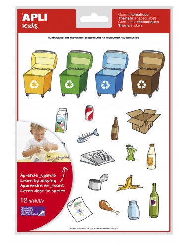 Apli Gomets Tematicos Reciclaje - 276 Gomets - Adhesivo Removible - Ilustraciones Divertidas - Ideal para Escuelas - Normas