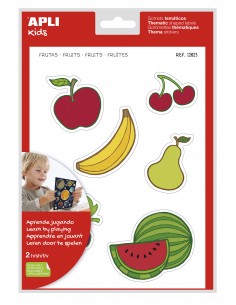 Apli Gomets Tematicos las Frutas xL - 22 Gomets en 2 Hojas A4 - Desarrollados con Educadores - Adhesivo Removible - Seguros y
