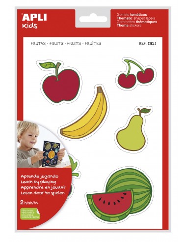 Apli Gomets Tematicos las Frutas xL - 22 Gomets en 2 Hojas A4 - Desarrollados con Educadores - Adhesivo Removible - Seguros y